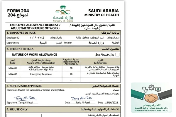 نموذج 204 بدل طبيعة عمل وزارة الصحة