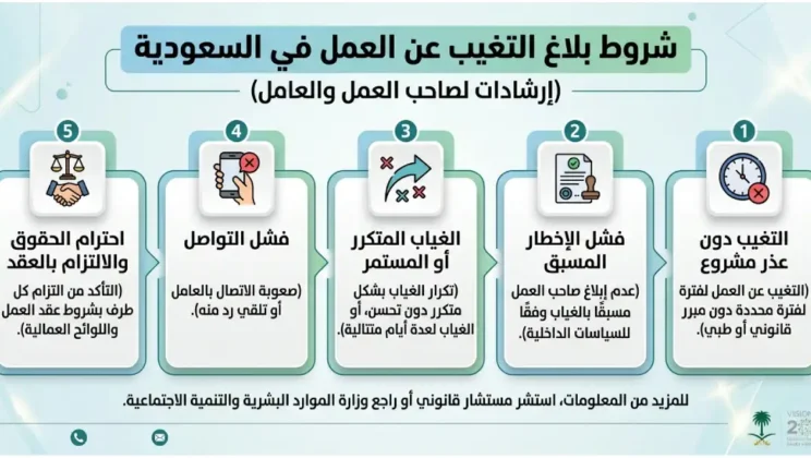شروط بلاغ التغيب عن العمل في السعودية وطريقة رفعه